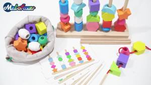 Toddler Montessori Toys Wooden Beads Sequencing Toy Set Stacking Blocks Matching Shapes Lacing Beads Shape Sorter Toys for 2 3 4 5 Year Old Boys Girls STEM Preschool Learning Toys Gifts for Kids