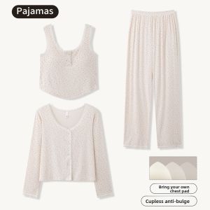 miiow | Cat Woman Sleepwear Long Sleeve Strap Home Clothes Set For Women Spring Autumn New Style Outwear Compatible Polyester Fiber