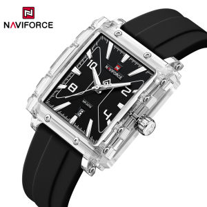 NAVIFORCE Original Mens Watch Lightweight Plastic Case Silicone Strap 50m Waterproof Luminous Pointer Square Mens Fashion Casual Watches NF6112