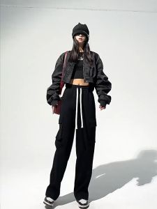 วาฟเฟิลกางเกงขายาวผู้หญิงฤดูร้อนบาง 2024 ใหม่ขากว้างตรงกางเกงเอวสูงกางเกงหลวมๆสบายๆ