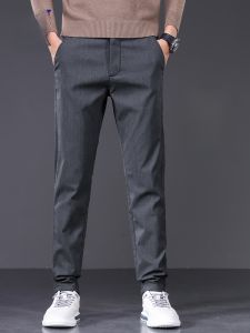 ROMON | Lormen Mens Fleece Lined Casual Straight Leg Thick Winter Business Pants Elastic Waist High Rise Long Trousers