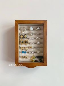 กล่องเก็บเครื่องประดับแบบย้อนยุคสไตล์ยุโรป กล่องเก็บแว่นตาแบบมีฝาปิด กล่องเก็บแหวนหรูหรา ทำจากไม้ กล่องใส่เครื่องประดับแบบพกพา