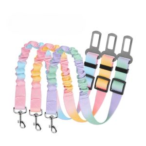XMSJ | 1pcs Dog Seat Belt Car Safety Buckle Telescopic Safe Gradient Tie Dye Small Medium Large Pet Towing Anti-Slip Rope for Dogs.