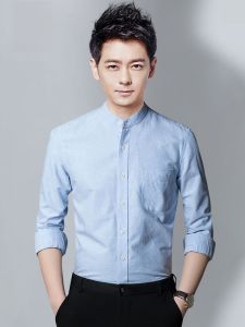 ROMON | Lormen Mens Long Sleeve Cotton Shirt Casual Style Spring Autumn New Business Leisure Iron Free Stand Collar Workwear Jacket