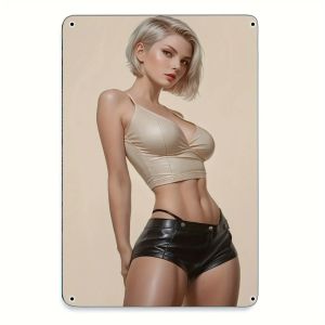 CIFbuy | Cô Gái Tóc Xanh Dấu Hiệu Kim Loại 2D 8x12 Inch Nghệ Thuật Treo Tường Ngoài Trời Bền Bỉ Phong Cách Hiện Đại Trang Trí Sân Vườn Mảng Kim Loại Hình Chữ Nhật
