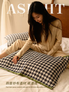 Breathable Sweat Absorbent Cotton Pillowcases Checkered Design Home Use Single Person Pillow Towels Retro Style Bedding