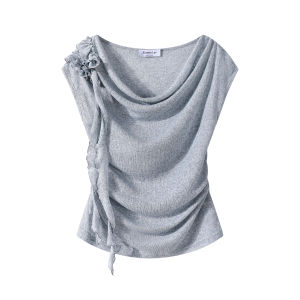 Slim Fit Korean Style Sleeveless T-Shirt with Waist Cinching And Pleating XinmonLee Summer New Arrival Sweet And Spicy
