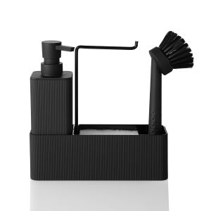 Matte Black Kitchen Soap Dispenser - Includes soap dispenser sponge holder towel rack and dish brush suitable for kitchen cou