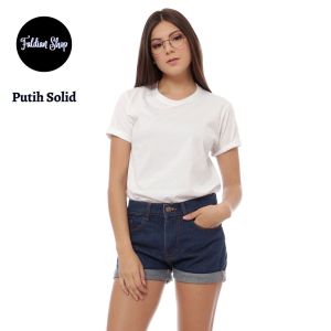 Kaos Polos Wanita Oneck Lengan Pendek Bahan Katun Combed 30s Warna Putih Solid