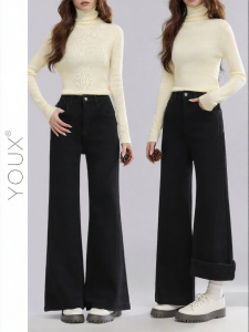 YOUXIANG | Quần Jeans Ống Cao Dáng Ôm Lót Ấm