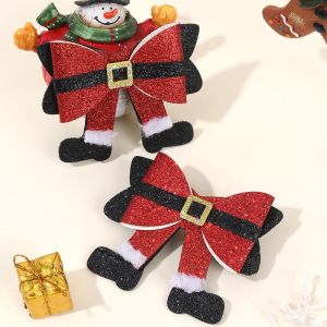 2Pcs Christmas Bow Hair Clips Glitter Santa Pants Hairpins Rhinestones Barrette For Girls Kids Xmas Headdress Hair Accessories