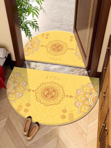 Golden Semi-Circular Entrance Mat Modern Chinese Style Door Mat Yellow Carpet Home Decor Rug Polyester Fiber Hall Space Mat