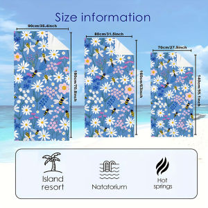Blue Daisy Bee Wildflower Quick Drying Microfiber Beach Towel Lightweight for Swimming Camping Yoga - Bath Towel