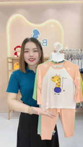 Bộ dài tay cài chéo in hình hươu BT020 BENTY chất liệu vải mềm mịn thoáng khíđồ bộ trẻ em chính hãng