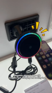 Equinox magnetic phone holder with wireless fast-charging and cooling tech
