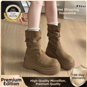 Boots Womens Chunky Sole Fashionable Mid-Calf Brown