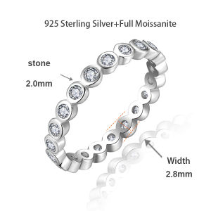 Pretty Beauty 925 Sterling Silver Bezel Setting Moissanite Eternity Ring Wedding Band Stackable Ring Fine Jewelry Gift for Women