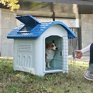 Teeker Pet Dog House Waterproof Doghouse Insulated Puppy Shelter Elevated Floor and Air Vents Plastic Dog Kennel for Small Medium Large Dogs Outdoor Indoor Stray Dog House