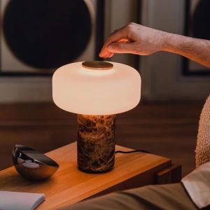 💥Dream Best🔥 Marble Desk Lamp Nordic Design Creative Living Room Table Light Bedroom Bedside Light Glass Desk Lamp LED Room Decoration Light
