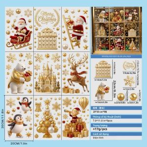 9 Miếng Dán Cửa Sổ Giáng Sinh Cao Cấp Mạ Vàng PVC Dán Tĩnh Điện Trang Trí Kính Hình Ông Già Noel Gấu Bắc Cực Chim Cánh Cụt Tuần Lộc Trang Trí Lễ Hội Có Thể Tháo Rời Có Thể Sử Dụng Lại