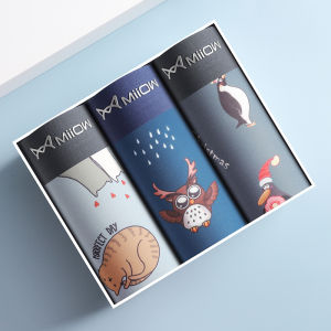 MiiOW | Pure Cotton Boxer Shorts For Men Breathable Flat Angle Underwear Teenage Cartoon Antibacterial Sports Briefs Youth Cotton Shorts