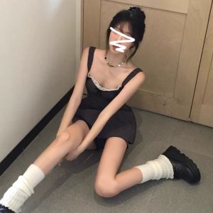 Sweet Elegant Strap Dress Womens Summer New Waist-Cinching Personality Design Short Skirt Shorts Set Cotton Polyester Spandex Blend V-neck Two-piece Suit