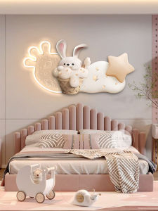 Adorable Rabbit Princess Room Wall Art LED Light up Childrens Bedroom Decorative Painting Girls Cute Animal Crystal Artwork