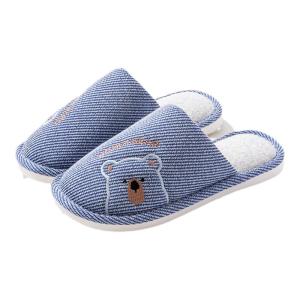 New 2025 Mens Indoor Linen Anti-slip Winter Cotton Slippers Womens Covered Head Half Slippers Simple Style Embroidered Wing Love