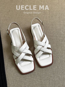 MASHUJIA | French Summer Simple Cross-Strap Medium Heel Sandals