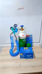 ชุดแพ็คปลา ถังออกซิเจน 0.5 Q ครบชุด ถังใหม่พร้อมก๊าซ สายลมสปริง ยาว 9 M