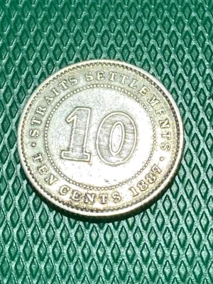 1887 Straits Settlements Ten Cents Silver Coin