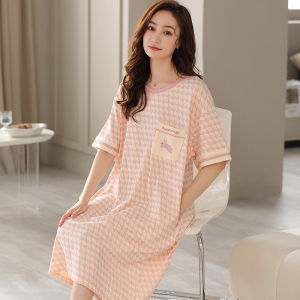 miiow | Cat Lady Silk Sleepwear Women Summer Thin Short Sleeve Loose Dress Cute Outdoor Wear Ladies Home Clothes Dress Round Neck
