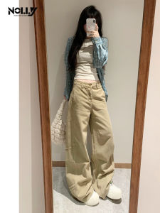Retro Khaki Wide Leg Denim Jeans Womens High Waist Loose Banana Wide Leg Pants Spring Summer New Design Comfortable Fit