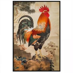 Tranh treo tường tranh dán tường tranh thủy mặc con gà trống tranh phong thủy decor phong cách cổ điển in Canvas. CGI-376