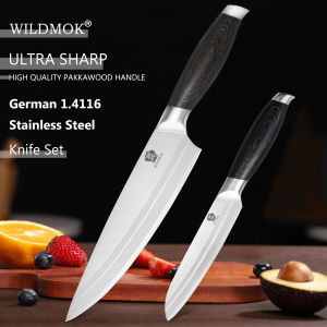 WILDMOK 2PCS Kitchen Knives Set German 1.4116 High Carbon Stainless Steel Japanese Chef Slicing Utility Knife - Pakkawood Handle