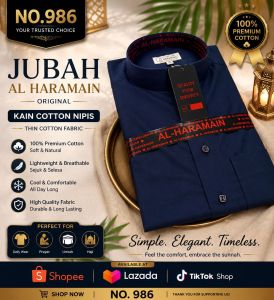 Jubah Kain Premium Cotton Nipis Brand Al Haramain Jubah Lelaki No. 986