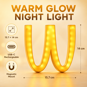 Magnetic W Shape LED Night Light Minimalist Battery Operated Desk Lamp Home Office Cabinet Fridge Decor