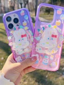 Magnetic Absorption Cute Rabbit Design Phone Case for 16 pro Max Soft TPU Candy Colored Anti-Fall Sweet Purple Gradient