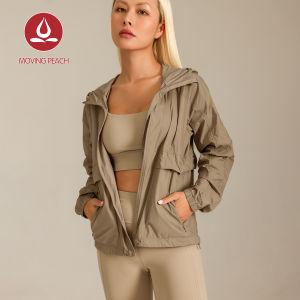 Moving Peach Women Sports Coat Lightweight Waterproof Jacket UPF50+ Outdoor Running Breathable Hoodie Full-Zip Windbreaker Jacket Gym Pilates Dance Daily wear BSP