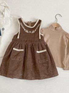 ชุดเด็กผู้หญิงฤดูใบไม้ผลิและฤดูใบไม้ร่วง ชุดเด็กผู้หญิงสุดเก๋ ชุดกระโปรงแขนกุด ชุดกระโปรงทรงเอ เดรสยาวปานกลาง