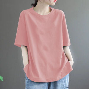 Italian Export Brand Cut Label Plus Size Summer Short Sleeve round Neck Younger Fashion Artsy Loose Pure Cotton Womens Top