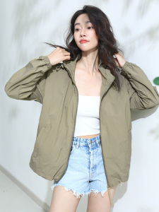 Miccbeirn | เสื้อแจ็คเก็ตมีฮู้ดแบบลำลองบางสำหรับผู้หญิงในช่วงฤดูใบไม้ผลิและฤดูร้อน เสื้อคลุมกันหนาวแบบมีฮู้ดสำหรับเดินทางไปทำงาน สไตล์สตรีท ทรงหลวม ปกติ