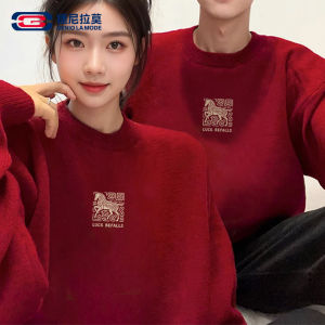 Genio Lamode Mens Knitted Sweater Red Couple Style Winter Fashion Soft Composite Fabric Print Design Year of the Horse Lucky Year