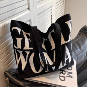 Large Capacity Canvas Tote Bag Womens 2025 New Style Handbag Shopping Bag Letter Pattern Versatile for Students And Casual Use