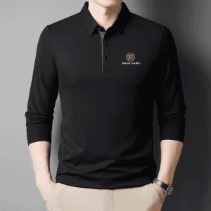 Áo Thun Polo Pierre Cardin Cao Cấp Cho Nam Tay Dài Bằng Lụa Tơ Tằm Mùa Thu Năm 2024 Không Cần Ủi Cổ Bẻ Thường Ngày