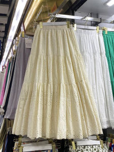 Spring Summer 2025 New Hollow out Embroidery Solid Color Maxi Skirt High Waist Slimming A-Line Long Skirt Elegant Commute Style