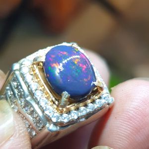 cincin batu kalimaya black opal ring perak