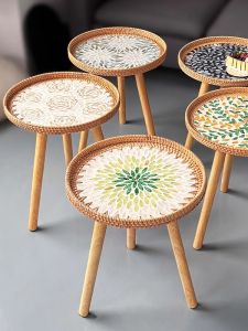 Luxury Sofa Side Table Small Tea Table Balcony round Table Vintage Corner Table Bedroom Storage Furniture European Style Shell Finish