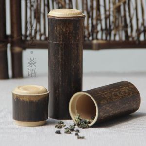 Mini-Portable Travel Tea Pot Small Size Bamboo Bucket Sealed Tea Caddy Bamboo Portable Black Bamboo Tea Container Handmade