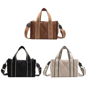 Yaababy Fashion Sling Crossbody Bag Cotton Padded Messenger Handbag Quilted Hit Color Portable Zipper Autumn Winter Purse for Office Travel